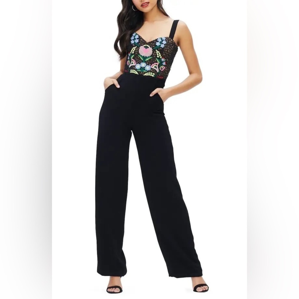 Dress the Population Romy Embroidered Bustier Crepe Jumpsuit/ Size XXS